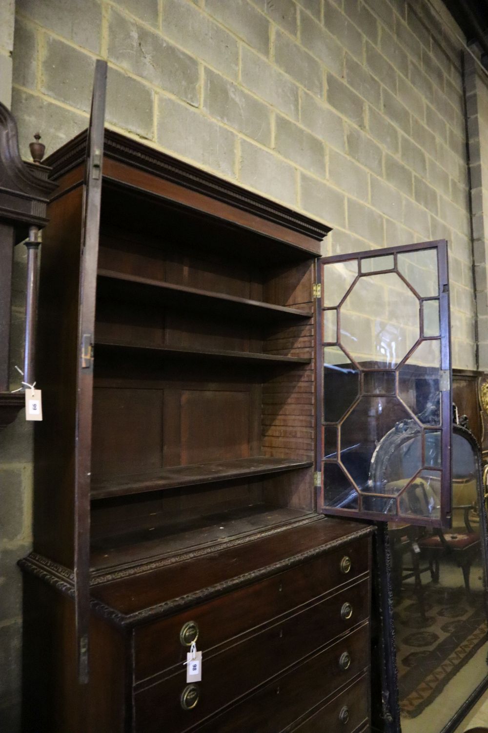 A George III mahogany secretaire bookcase, width 110cm depth 54cm height 227cm